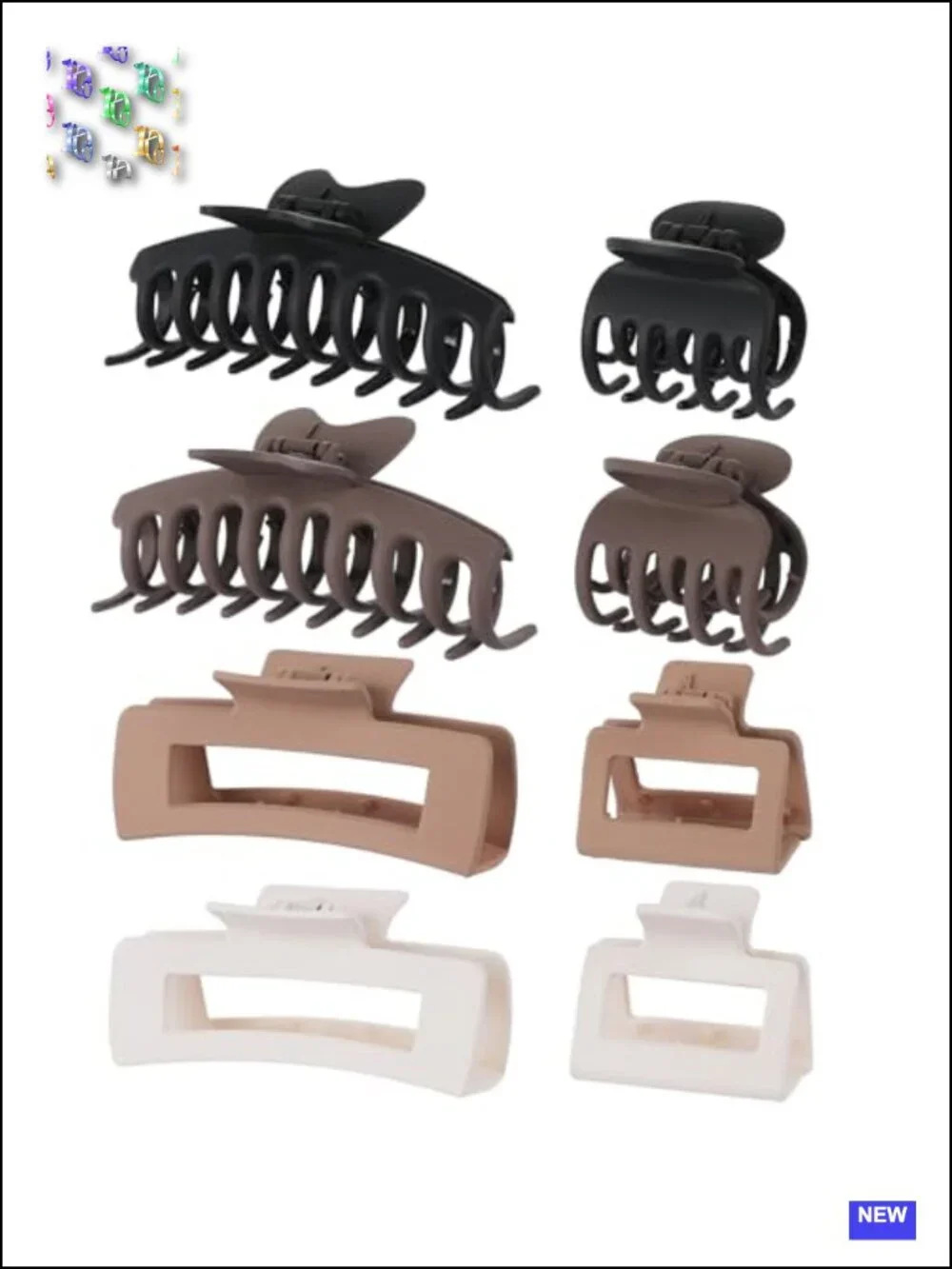 8 Pcs Hair Claw Clips Set - Rectangle, Square, Butterfly - Thick & Thin Hair